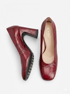 Tod's Red Croc-Embossed Leather Heel Pumps S39 New